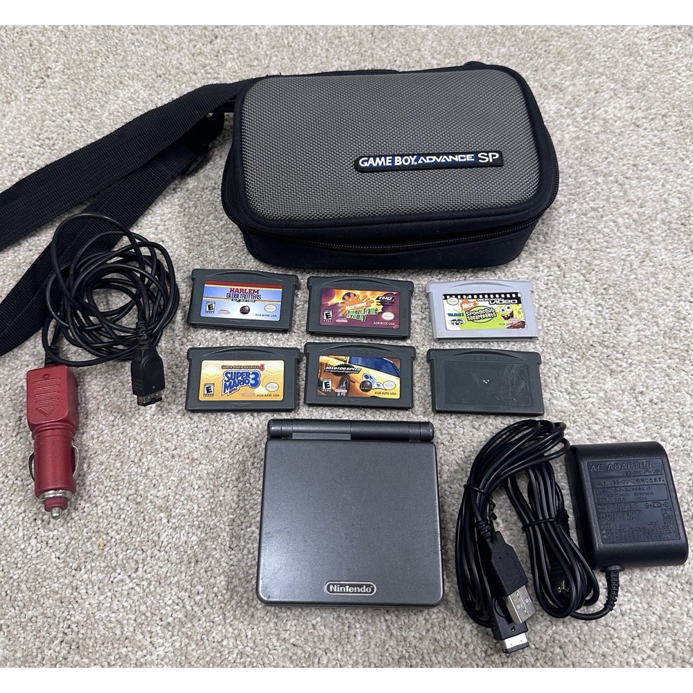 Nintendo Game Boy Advance SP Handheld System - Graphite 6 Games AGS-101 Working